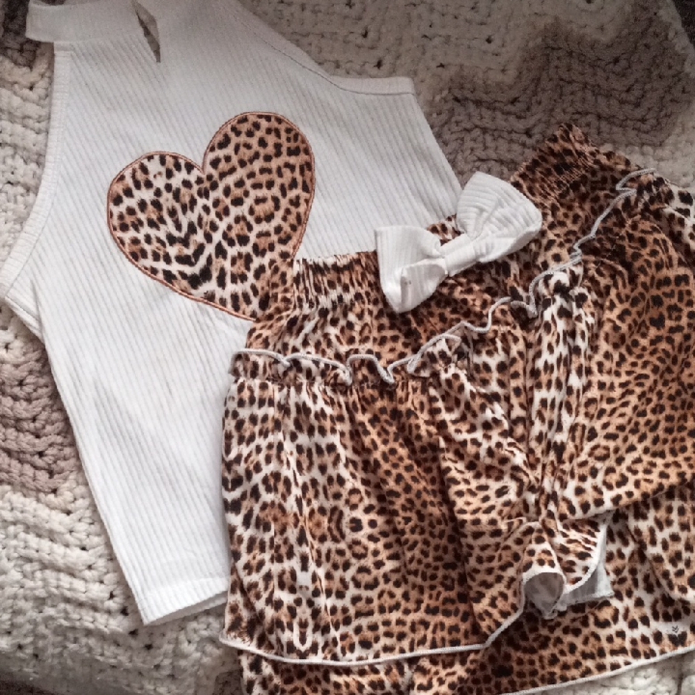SHEIN Leopard Print Skirt Set with White Top